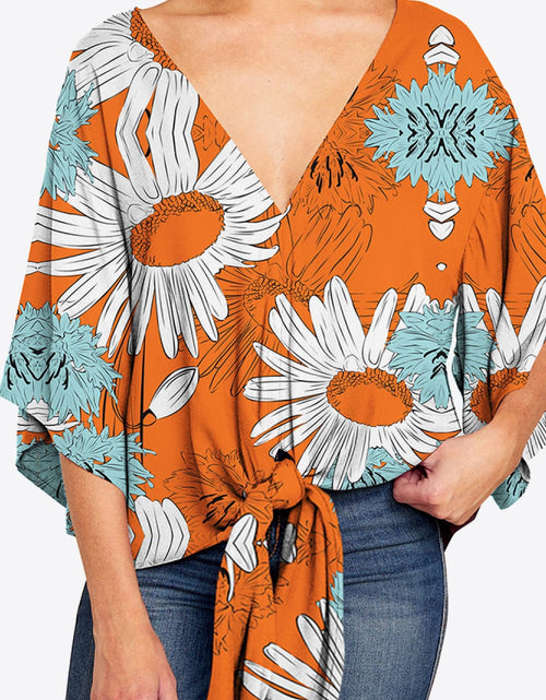 Load image into Gallery viewer, Shiny Printed Deep V Tie Hem Blouse
