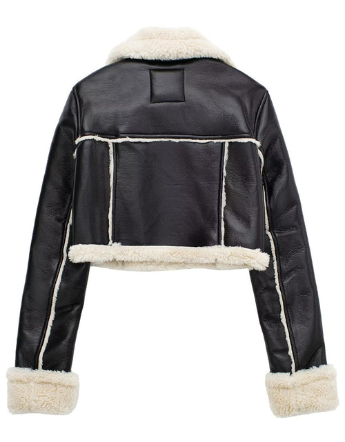 Load image into Gallery viewer, Collared Neck Long Sleeve Plush Cropped Jacket
