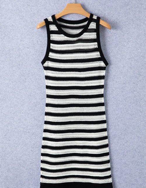 Load image into Gallery viewer, Openwork Striped Wide Strap Knit Dress
