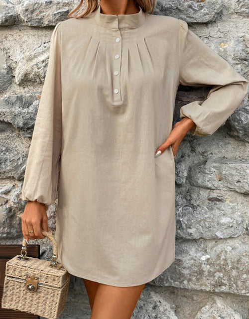 Load image into Gallery viewer, Half Button Mock Neck Long Sleeve Mini Shirt Dress
