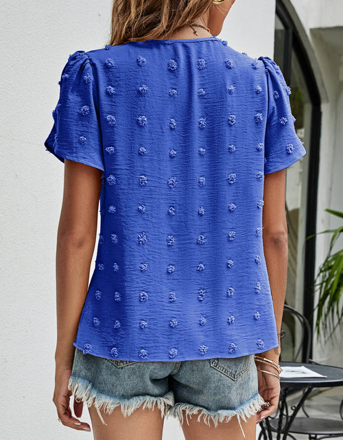 Load image into Gallery viewer, Swiss Dot Round Neck Petal Sleeve Top
