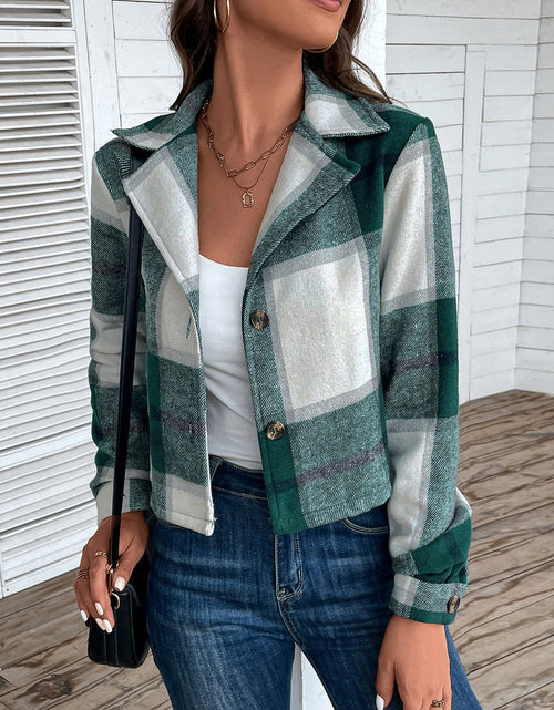 Load image into Gallery viewer, Perfee Plaid Collared Neck Button Up Long Sleeve Jacket
