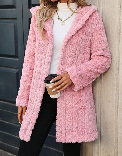 Load image into Gallery viewer, Heart Open Front Hooded Fuzzy Coat
