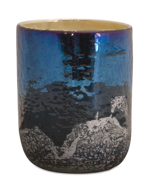 Load image into Gallery viewer, Irredescent Navy Glass Candle Holder
