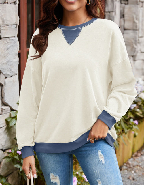 Load image into Gallery viewer, Lovelet Contrast Round Neck Long Sleeve Sweatshirt
