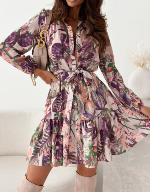 Load image into Gallery viewer, Ruffle Hem Floral Long Sleeve Dress
