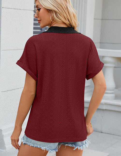 Load image into Gallery viewer, Eyelet Johnny Collar Short Sleeve T-Shirt
