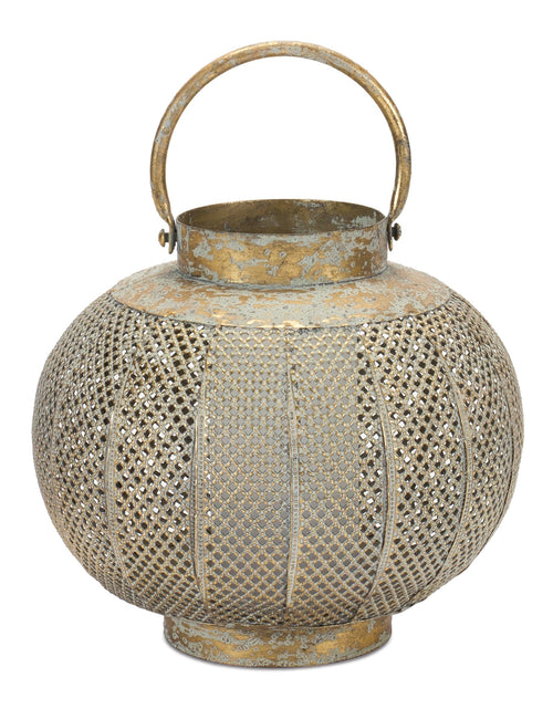 Load image into Gallery viewer, Distressed Punched Metal Lantern 8.5"D
