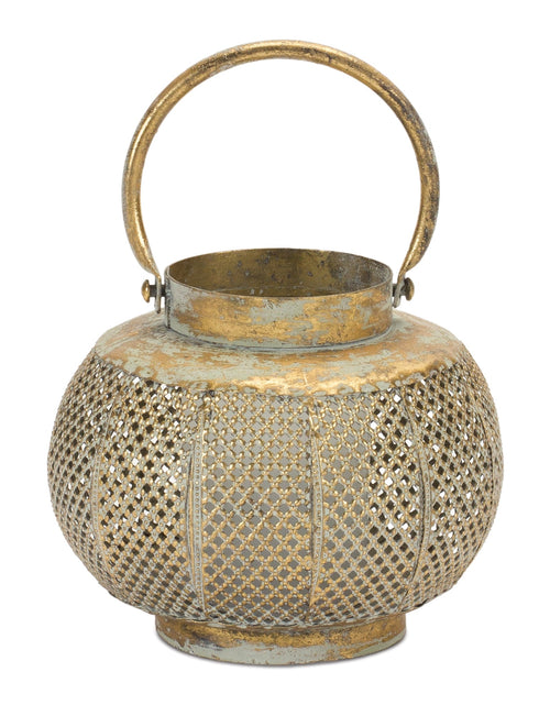 Load image into Gallery viewer, Distressed Punched Metal Lantern 7.5"D
