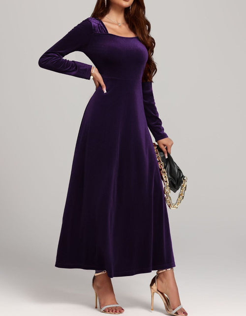 Load image into Gallery viewer, Square Neck Long Sleeve Velvet Dress
