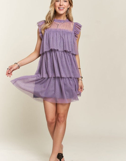 Load image into Gallery viewer, ADORA Layered Ruffled Cap Sleeve Mesh Dress
