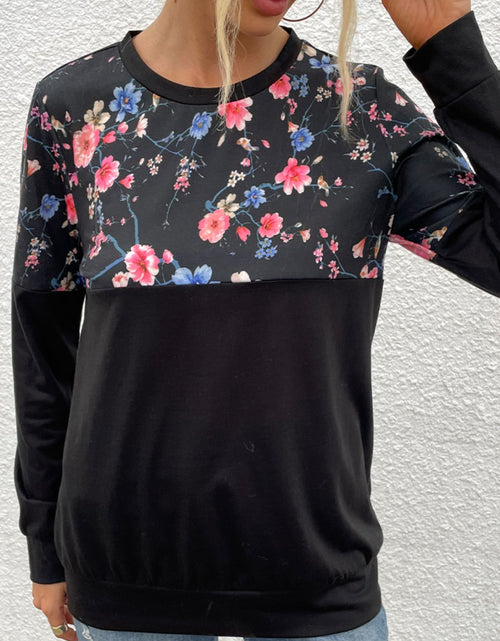 Load image into Gallery viewer, Shiny Floral Print Round Neck Dropped Shoulder Tee
