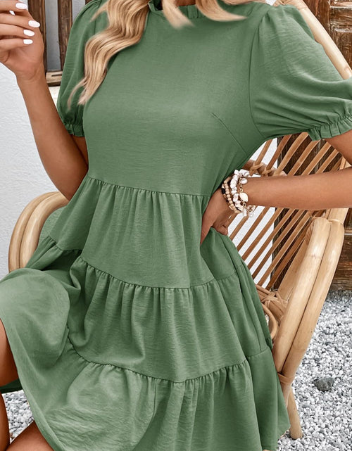 Load image into Gallery viewer, Perfee Puff Sleeve Tie Back Tiered Dress
