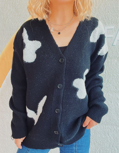 Load image into Gallery viewer, Flower Button Down V-Neck Long Sleeve Cardigan
