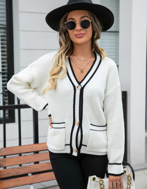 Load image into Gallery viewer, Angel Wings Waffle Knit V-Neck Cardigan with Pocket
