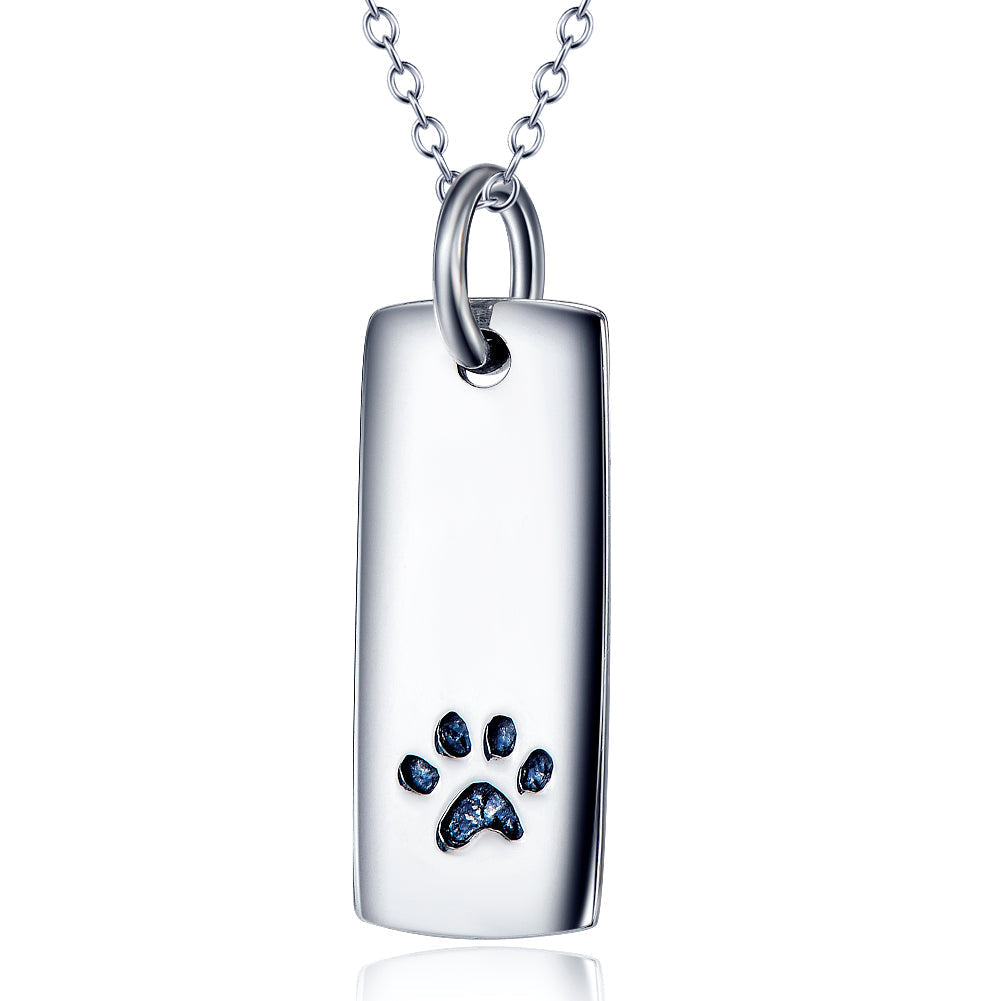 Ladies Glossy Square Dog Paw Print Tag Necklace by Furr Baby Gifts