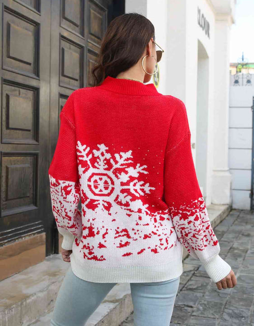 Load image into Gallery viewer, Snowflake Pattern Mock Neck Sweater
