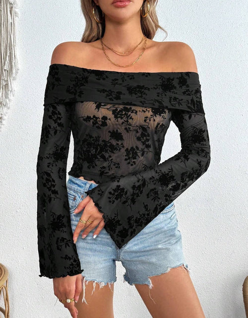 Load image into Gallery viewer, Off-Shoulder Flare Sleeve Lace Top
