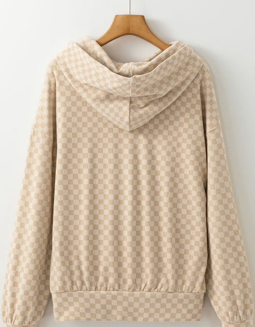 Load image into Gallery viewer, Checkered Print Kangaroo Pocket Drawstring Hoodie
