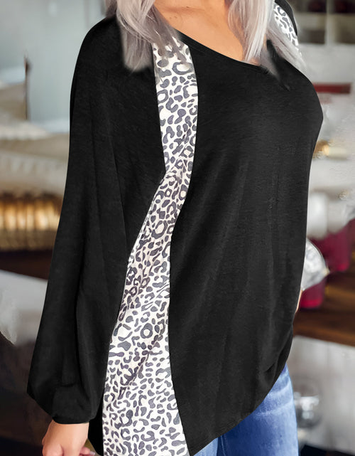 Load image into Gallery viewer, Full Size Leopard V-Neck Long Sleeve T-Shirt
