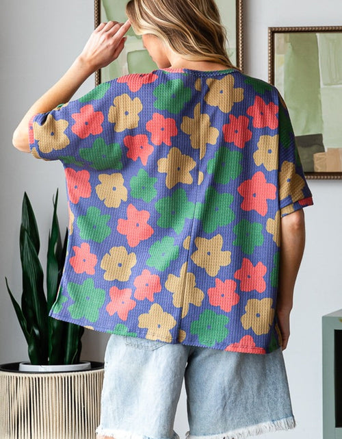 Load image into Gallery viewer, HOPELY Full Size Floral Round Neck Side Slit T-Shirt
