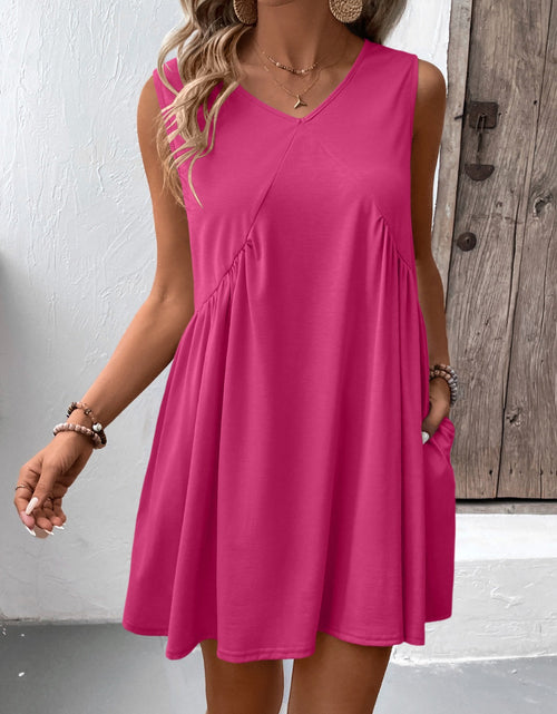 Load image into Gallery viewer, Ivy Lane Ruched V-Neck Sleeveless Mini Dress
