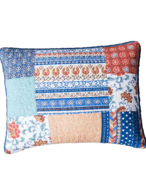 Load image into Gallery viewer, DaDa Bedding Bohemian Vibes Mediterranean Blue Patchwork Floral Pillow Sham (JHW878) by DaDa Bedding Collection

