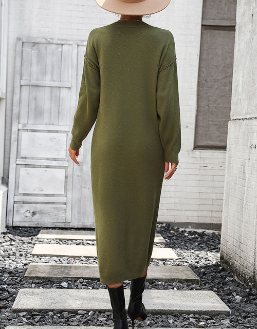 Load image into Gallery viewer, Notched Neck Dropped Shoulder Button-Down Midi Dress
