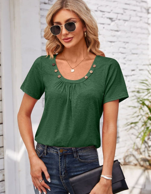 Load image into Gallery viewer, Decorative Button Scoop Neck T-Shirt
