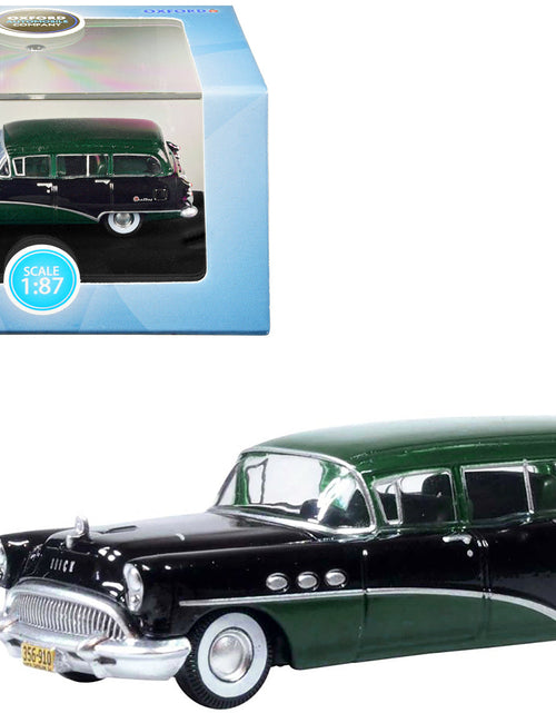 Load image into Gallery viewer, 1954 Buick Century Estate Wagon Baffin Green and Carlsbad Black 1/87 (HO) Scale Diecast Model Car by Oxford Diecast
