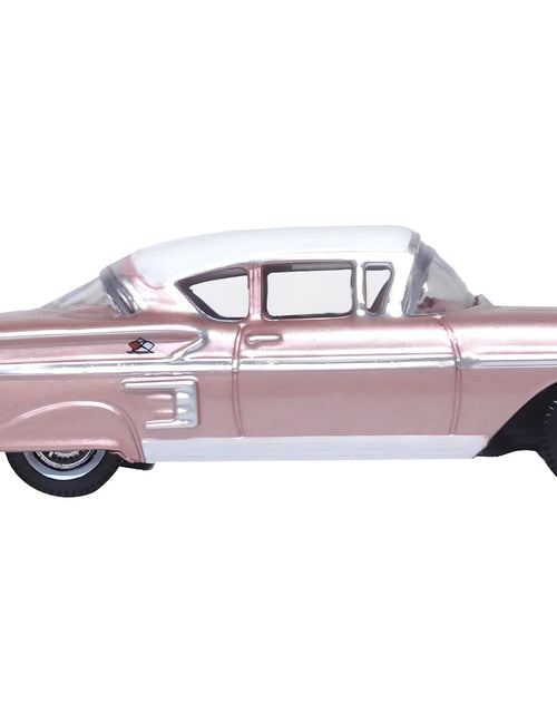 Load image into Gallery viewer, 1958 Chevrolet Impala Sport Cay Coral Pink Metallic with White Top 1/87 (HO) Scale Diecast Model Car by Oxford Diecast
