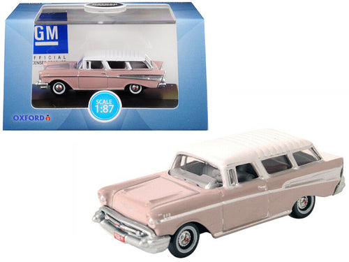 Load image into Gallery viewer, 1957 Chevrolet Nomad Dusk Pearl Pink with Imperial Ivory Top 1/87 (HO) Scale Diecast Model Car by Oxford Diecast
