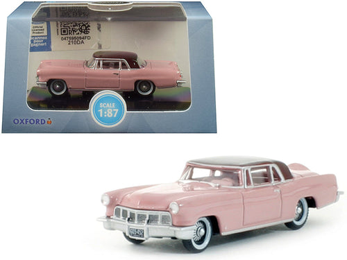 Load image into Gallery viewer, 1956 Lincoln Continental Mark II Pink with Dubonnet Red Top 1/87 (HO) Scale Diecast Model Car by Oxford Diecast
