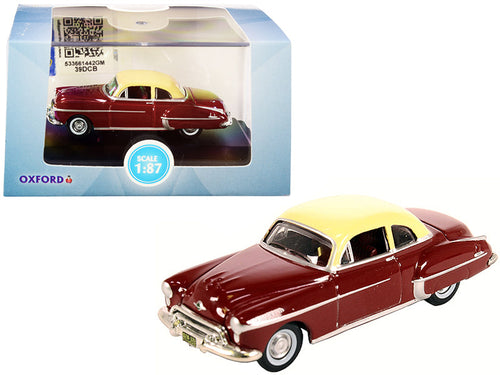 Load image into Gallery viewer, 1950 Oldsmobile Rocket 88 Coupe Chariot Red with Canto Cream Top 1/87 (HO) Scale Diecast Model Car by Oxford Diecast
