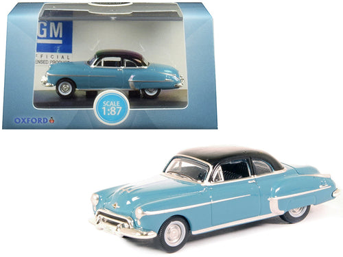 Load image into Gallery viewer, 1950 Oldsmobile Rocket 88 Coupe Crest Blue with Black Top 1/87 (HO) Scale Diecast Model Car by Oxford Diecast
