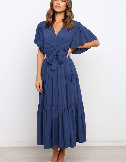 Load image into Gallery viewer, Front Tie Short Sleeve Tiered Midi Dress
