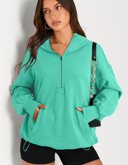 Load image into Gallery viewer, Pocketed Half Zip Long Sleeve Hoodie
