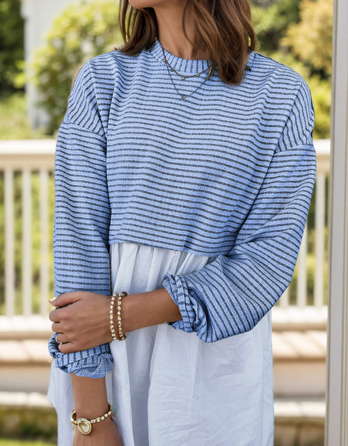 Load image into Gallery viewer, Striped Round Neck Long Sleeve Mini Dress
