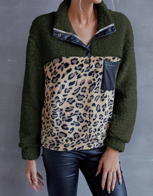 Load image into Gallery viewer, Ivy Lane Leopard Quarter-Snap Teddy Sweatshirt
