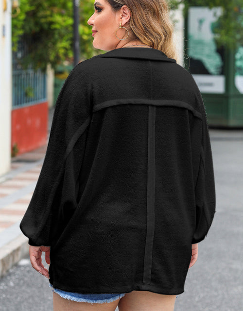 Load image into Gallery viewer, Plus Size Half Button Collared Neck Long Sleeve Blouse
