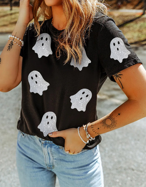 Load image into Gallery viewer, Glitter Ghost Round Neck Short Sleeve T-Shirt
