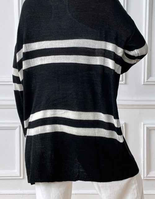 Load image into Gallery viewer, Striped Open Front Dropped Shoulder Cardigan
