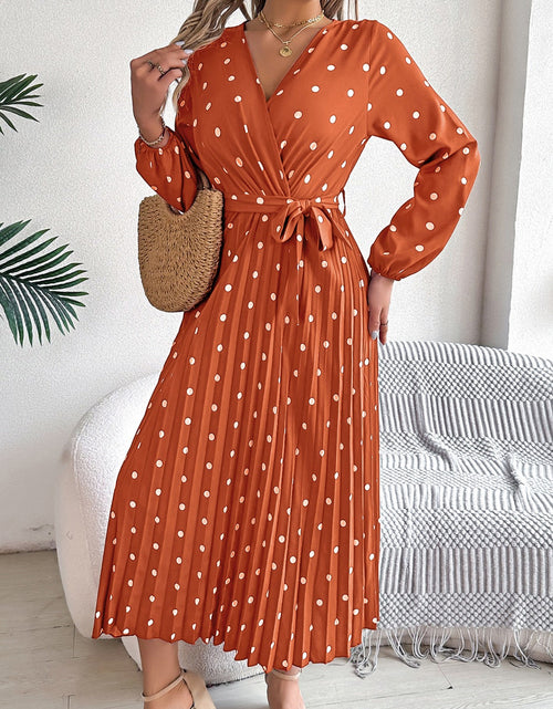 Load image into Gallery viewer, Tied Polka Dot Long Sleeve Midi Dress
