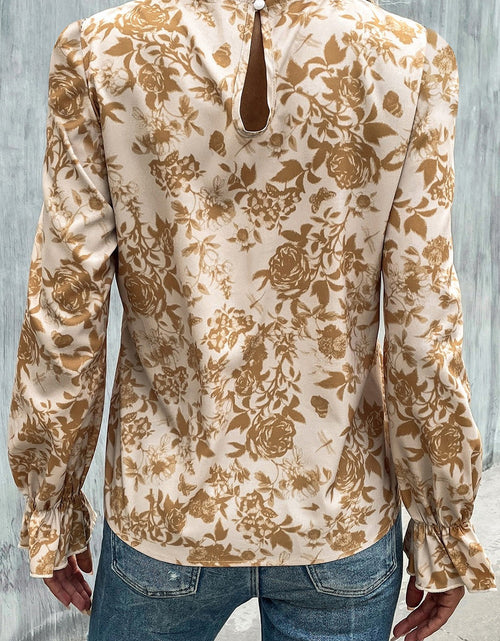 Load image into Gallery viewer, Floral Print Mock Neck Flounce Sleeve Blouse
