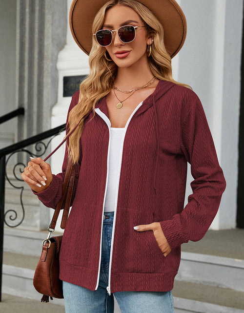 Load image into Gallery viewer, Drawstring Zip Up Long Sleeve Hoodie
