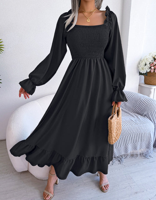 Load image into Gallery viewer, Smocked Square Neck Flounce Sleeve Dress by BlakWardrob
