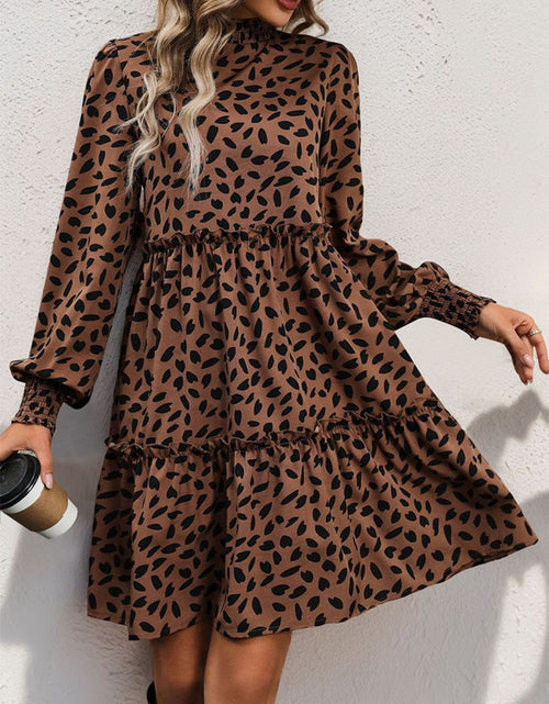 Load image into Gallery viewer, Perfee Frill Printed Mock Neck Long Sleeve Mini Dress
