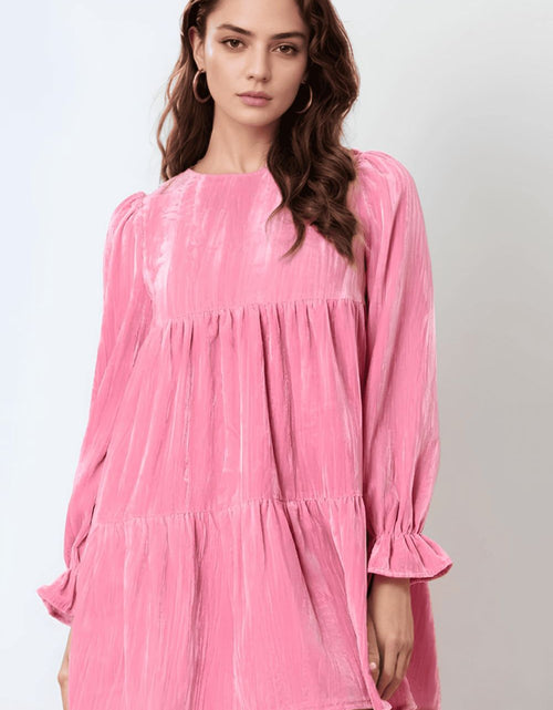 Load image into Gallery viewer, Tied Round Neck Flounce Sleeve Mini Dress
