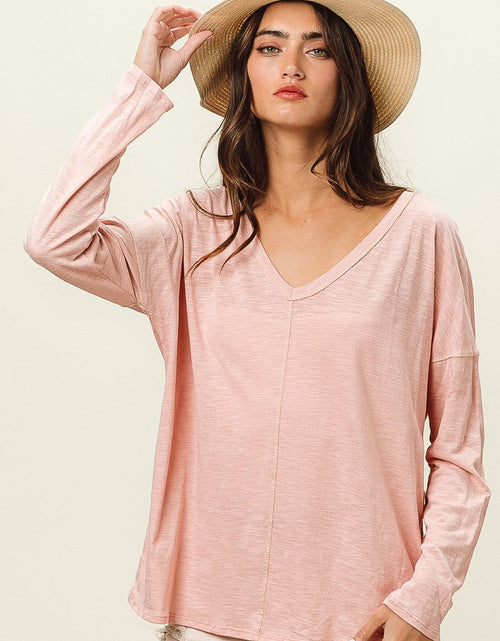 Load image into Gallery viewer, BiBi Exposed Seam V-Neck Long Sleeve T-Shirt
