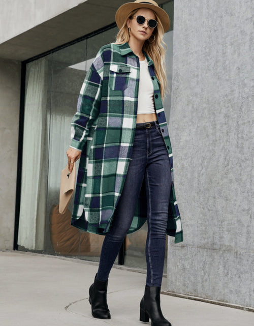 Load image into Gallery viewer, Plaid Pocketed Button Up Trench Coat
